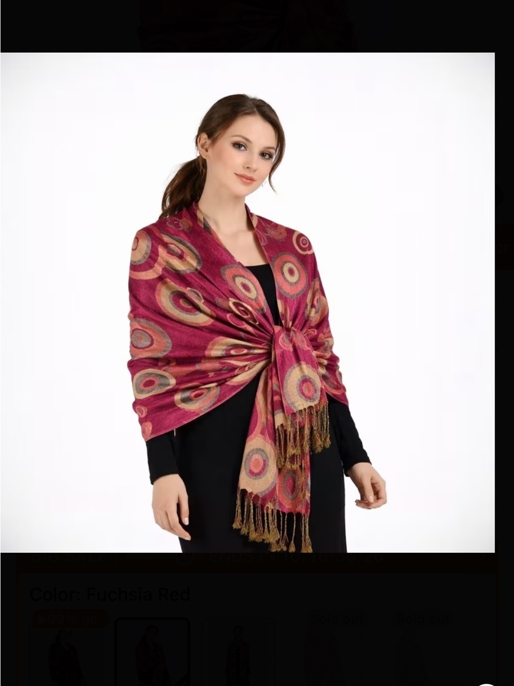 Fuchsia Red Patterned Fringe Wrap Shawl